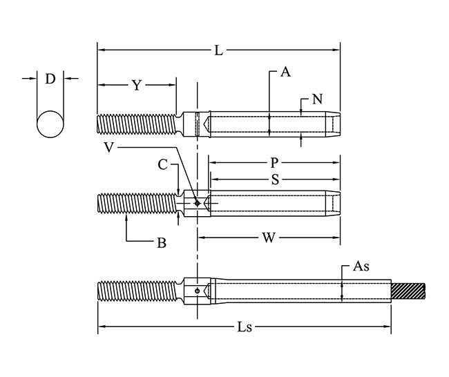 MS21259 Series 0.844 Inch (in) Diameter A Right Hand Thread Stud - Image 2