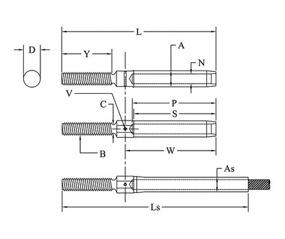 MS21259 Series 0.703 Inch (in) Diameter A Left Hand Thread Stud - Image 2