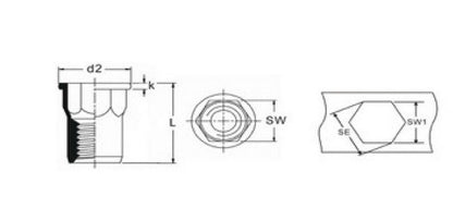 Stainless Steel M4 Semi-Hexagon Rivet Nut - Image 2