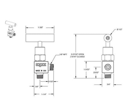 NOSHOK 150 Series Mini Needle Valve, 1/8" NPT Steel Soft Tip Mini Valve - Image 3