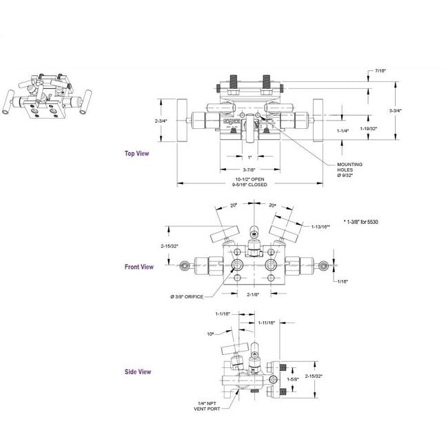 NOSHOK 5530 Series Steel Flange x Flange Natural Gas Manifold Valve - Image 2