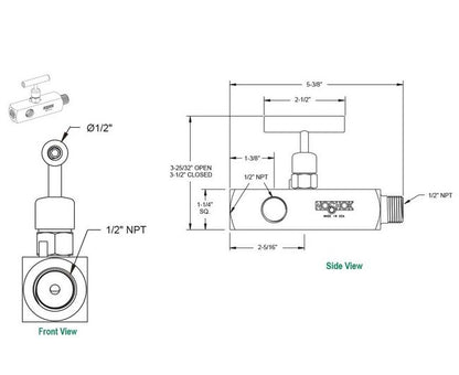 316 Stainless Steel Multiport Needle Valve, 3/4" x 1/2" NPT Male x Female - Image 2