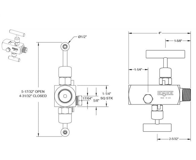 NOSHOK 2070 Series Block and Bleed Needle Valve - Image 2