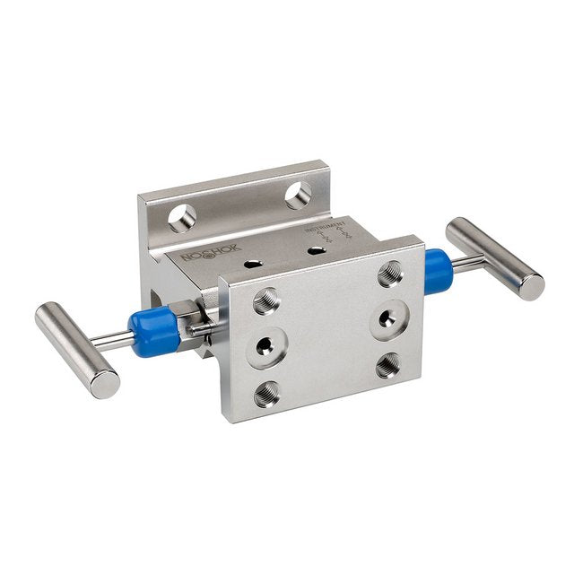 NOSHOK 2020/2120 Series 2-Valve Manifold Valve with Steel Hard Seat, 1/2" NPT Female Flange, 0.187" Orifice - Image 1