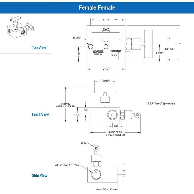 NOSHOK 2604/2704 Series Soft Tip Stainless Steel Manifold Valve - Image 2