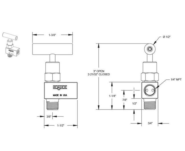 NOSHOK 1/4" Mini Stainless Steel Needle Valve - Image 3