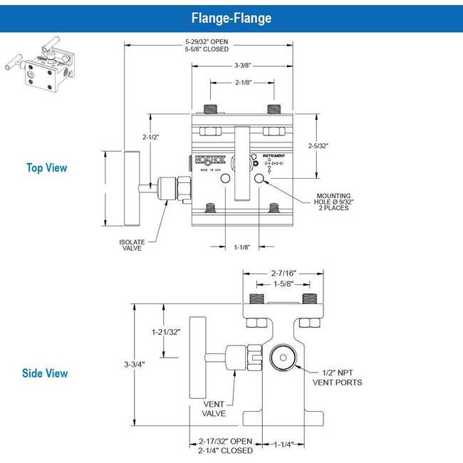 NOSHOK 2000/2100 Series 2-Valve Manifold Valve, Hard Seat, 1/2" NPT Female Flange, Steel - Image 3