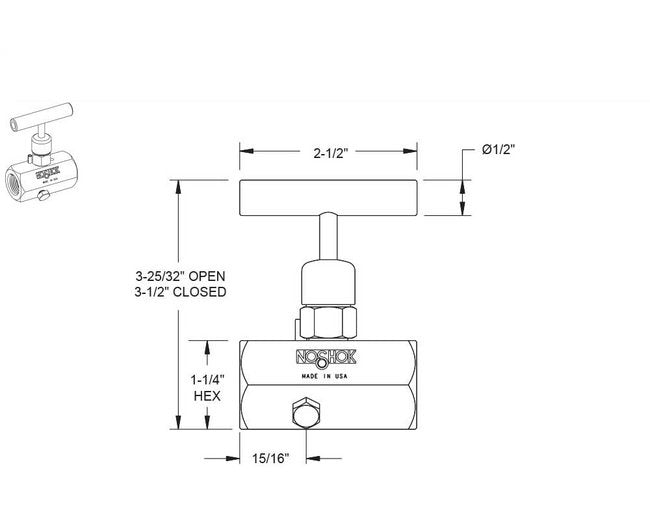 NOSHOK 1/2" NPT 316 Stainless Steel Block & Bleed Valve - Image 2