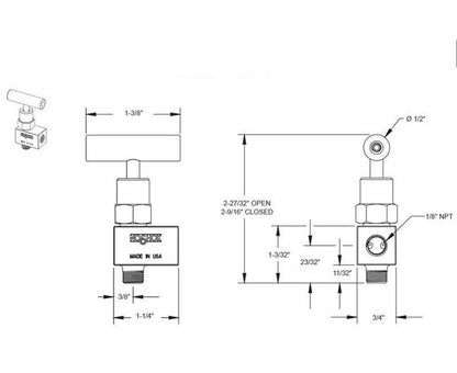 NOSHOK 150 Series Mini Brass Needle Valve, 1/8" NPT Male x Female Angle - Image 3