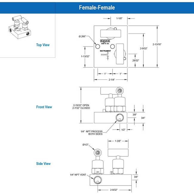 NOSHOK 2602/2702 Series Steel Mini Block and Bleed 2 Manifold Valve - Image 2