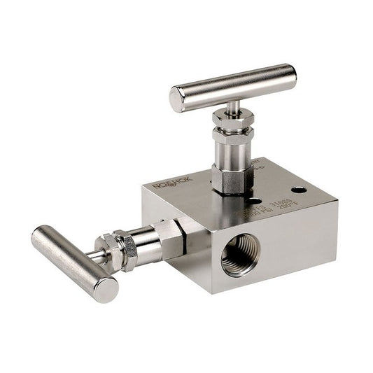 NOSHOK 2000/2100 Series 2-Valve Manifold Valve, Hard Seat, 1/2" NPT Female x 1/2" NPT Female, Steel - Image 1