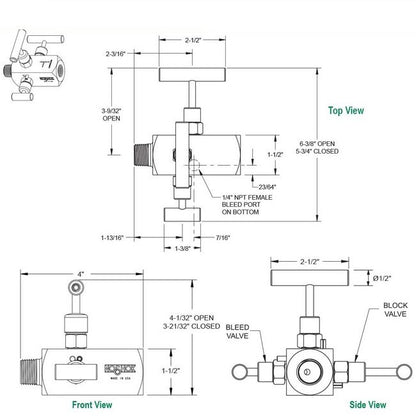 NOSHOK 1/4" NPT Steel Hard Seat Double Block and Bleed Needle Valve - Image 2