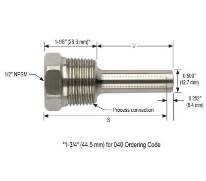 NOSHOK 1/2" Brass Thermowell - Straight Shank, 4" Length - Image 2
