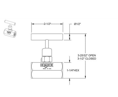 Stainless Steel Needle Valve with Hard Seat, 1/4" NPT Female x Female, Panel Mount - Image 2