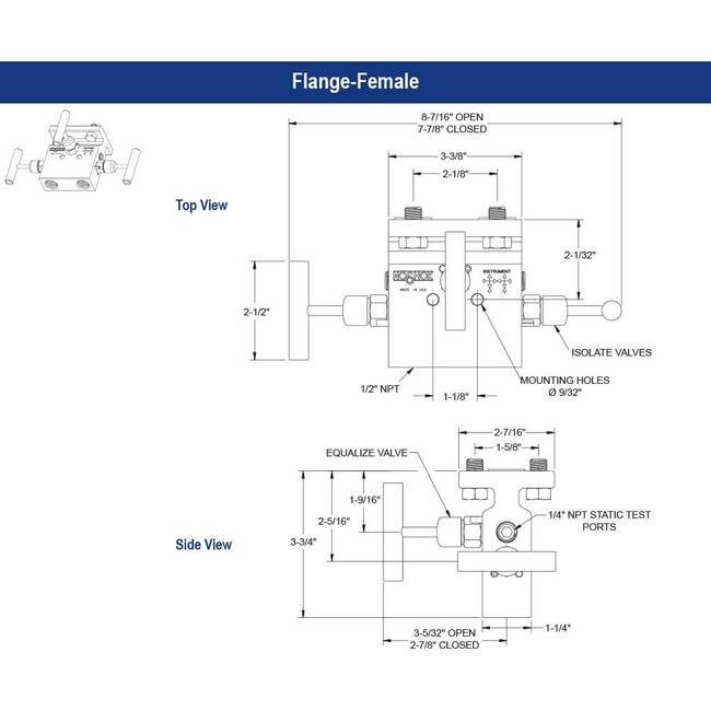 NOSHOK 3010/3110 Series 3 Manifold Valve, Stainless Steel, 0.187" Orifice, Hard Seat - Image 2