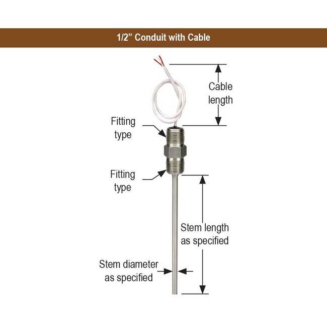 NOSHOK PT100 3-Wire Industrial RTD Probe - 1/2" NPT, 12" Stem - Image 2