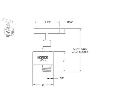 316 Stainless Steel 1/2" NPT Hard Seat Needle Valve - Image 3