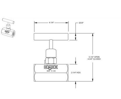 NOSHOK 400 Series 3/4" Steel Needle Valve, Hard Seat - Image 2
