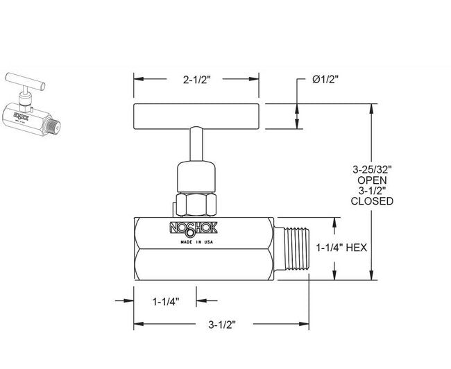 NOSHOK 500 Series 1/2" NPT Steel Soft Seat Needle Valve - Image 2