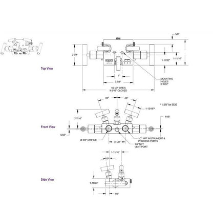 NOSHOK Soft Seat Steel Manifold Valve, 1/2" NPT Female x 1/2" NPT Female, 0.375" Orifice - Image 2