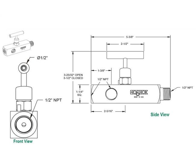 NOSHOK 200 Series Multiport Needle Valve - 3/4" x 1/2" NPT, 316 Stainless Steel - Image 2