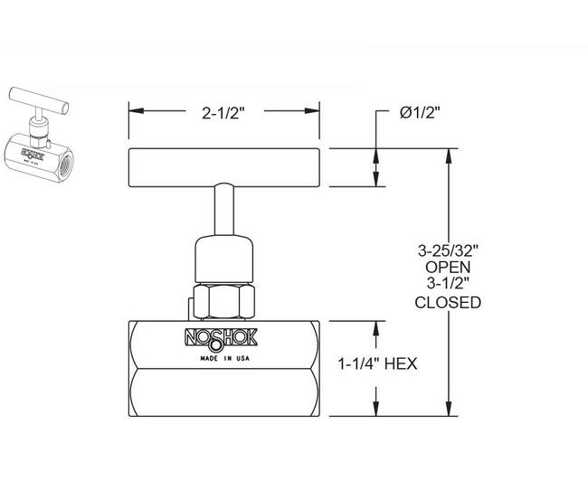 NOSHOK 1/2" NPT Stainless Steel Soft Seat Needle Valve - Image 2