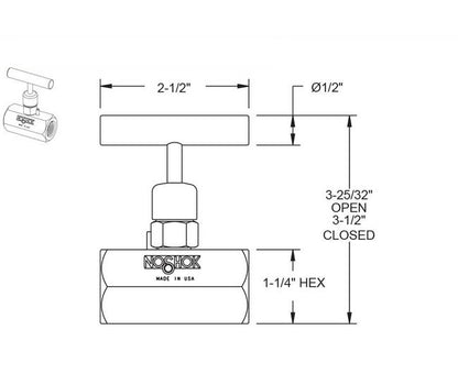 NOSHOK 1/2" NPT Stainless Steel Soft Seat Needle Valve - Image 2