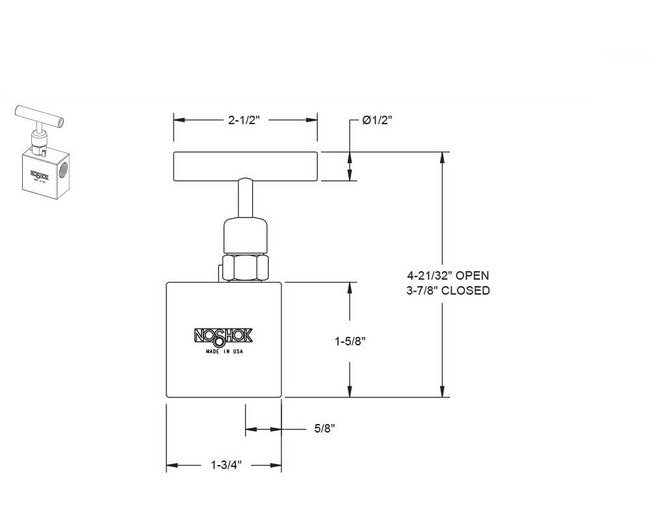 NOSHOK 400 Series 1-1/4" NPT Steel Needle Valve with Hard Seat - Image 2