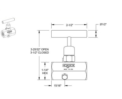 NOSHOK 1/2" NPT 316 Stainless Steel Soft Seat Block and Bleed Valve - Image 2