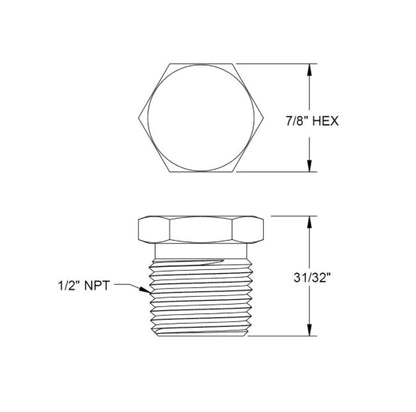 NOSHOK 1/2" National Pipe Thread (NPT) Stainless Steel Plug - Image 2