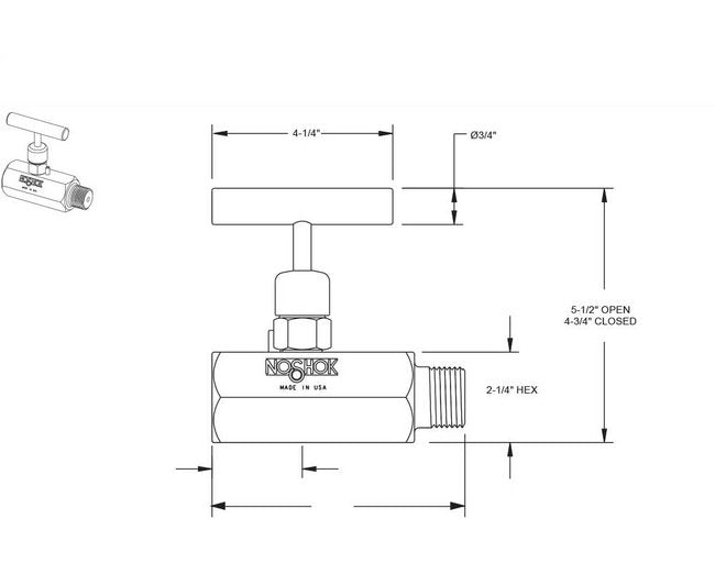 316 Stainless Steel 1-1/2" NPT Needle Valve with Hard Seat - Image 2