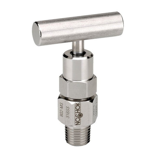 NOSHOK 800/850 Series Stainless Steel Bleed Needle Valve with Soft Tip, 1/2" NPT Male - Image 1