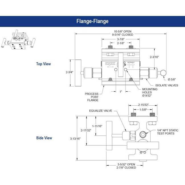 NOSHOK 3510 Series Differential Pressure 3 Manifold Valve - Soft Seat, Steel, 0.375" Orifice - Image 1