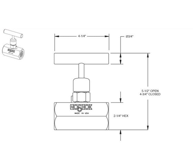 NOSHOK 3/4" Female-Female 316 Stainless Steel Needle Valve - Image 2