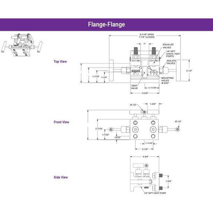 NOSHOK 5030/5130 Series Soft Seat Flange x Flange Stainless Steel Manifold Valve - Image 2