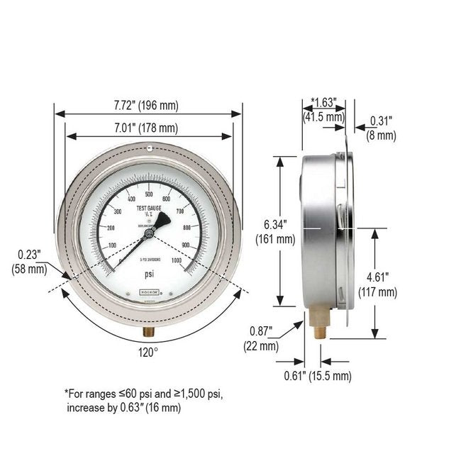 NOSHOK 800 Series 6" Precision Test Pressure Gauge - Image 3