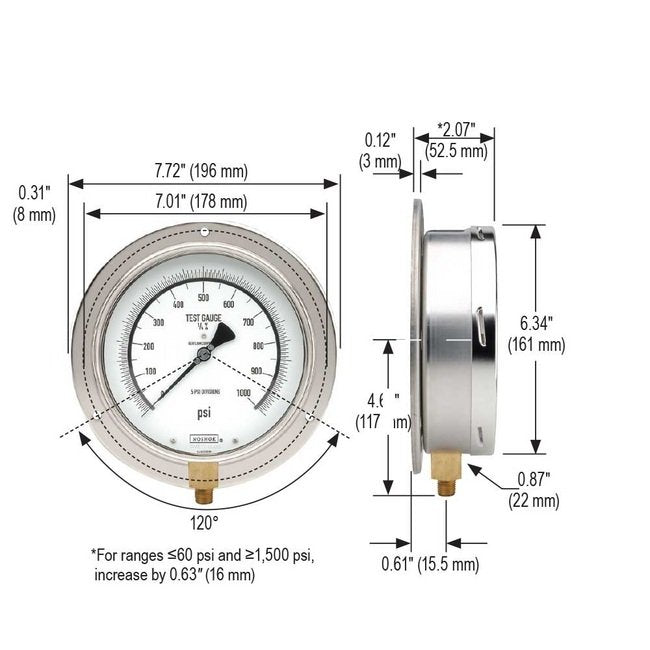 NOSHOK 800 Series 6" Precision Test Pressure Gauge - Image 4