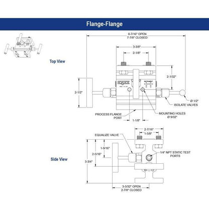 NOSHOK Differential Pressure 3-Manifold Valve, Hard Seat, Steel, 0.187" Orifice - Image 2