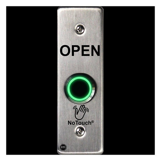 NoTouch® Slim/Mullion Mount, Black Box, Open Stainless Steel Infrared (IR) Pushbutton Switch - Image 1