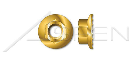 Steel Yellow Zinc and Baked Hex Flange Nut with Serrations - Image 1