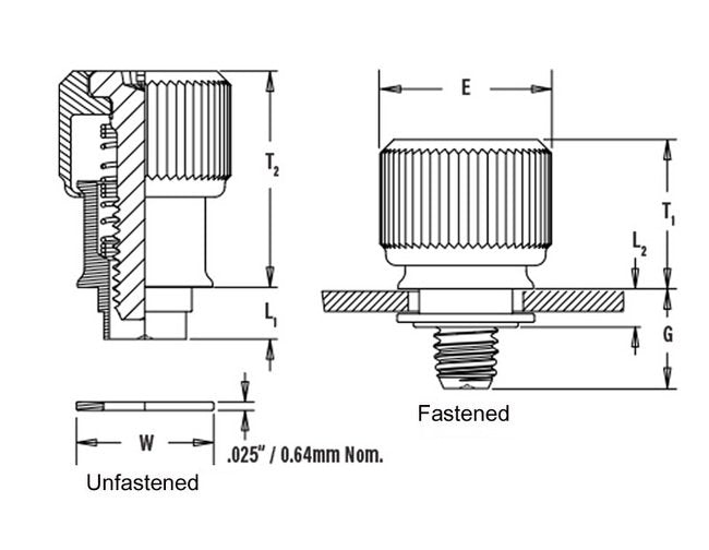 PEM Large Knob Spring-Loaded Panel Fasteners - Types PF11MW and PF12MW - Metric Thread M4 x 0.7 - Image 2