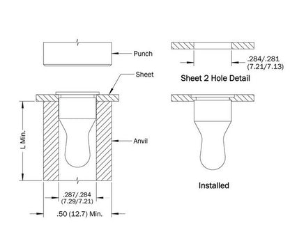 PENCOM BS12 Self-Clinching Ball Studs - Carbon Steel, .106-.132 in Thickness - Image 5