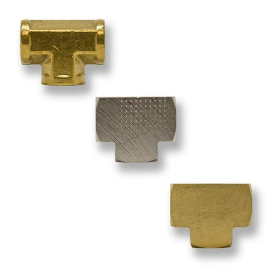 1/2 Inch (in) Female National Pipe Thread (FNPT) Brass Tee - Image 1