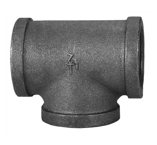 Seal Fast 3/4 Inch Black Malleable Iron Threaded Tee Fitting - Image 1