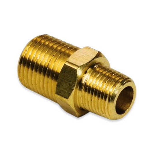 Nickel-Plated Hex Reducer Nipple Fitting - 1/2 Male NPT x 3/8 Male NPT - Image 1