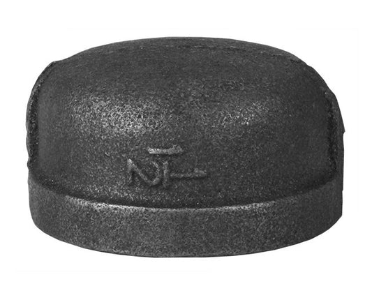 BMI Black Malleable Iron 3 Inch Threaded Cap Fitting - Image 1