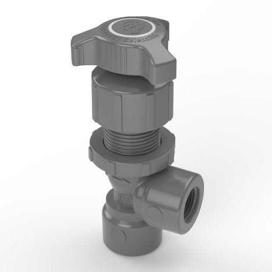 Throttle Master PVC Angle Needle Valve, 3/8" Female NPT - Image 1