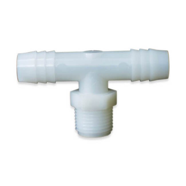 AT Series 3/8 MNPT Barb Tee Adapter Fitting - Image 1