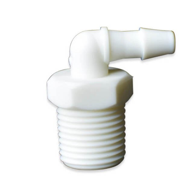 Nylon Elbow Adapter, 1/8in NPT Male Thread, 1/8in Barb Size - White - Image 1