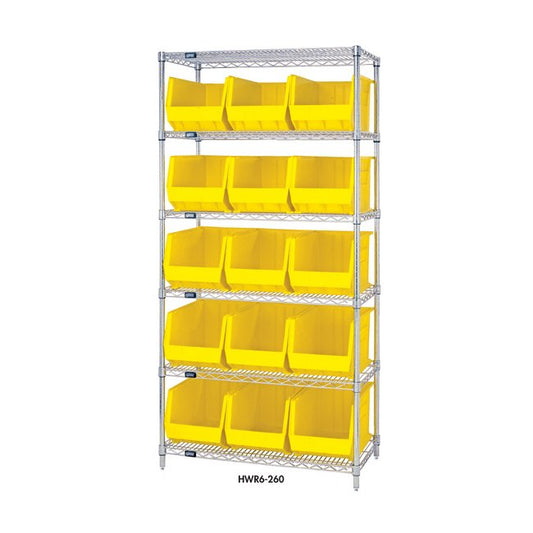 Heavy Duty Yellow Chrome Wire Shelving Unit with Ultra Bins - 18x8-1/4x9 in - Image 1
